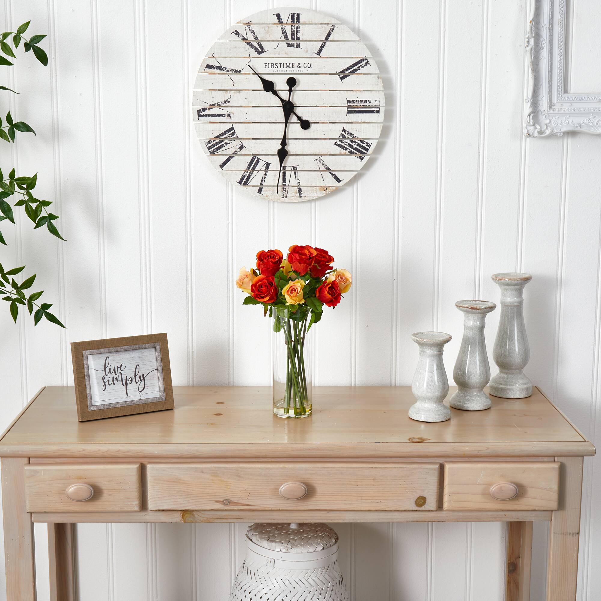 16" Long-Stemmed Roses Arrangement with Glass Vase